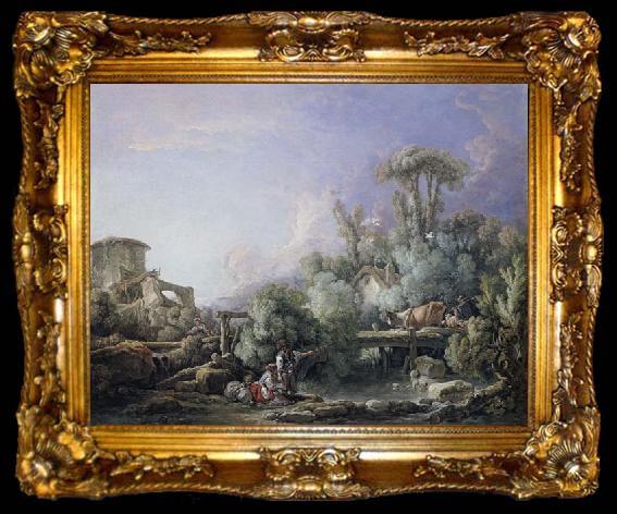 framed  Francois Boucher Landscape with a Young Fisherman, ta009-2